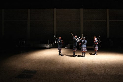 Members of the Royal Canadian Airforce Pipes and Drums Band warm up their bagpipes prior to the start of the Remembrance Day Ceremonies at the RBC Convention Centre Monday morning.  
131111 November 11, 2013 Mike Deal / Winnipeg Free Press