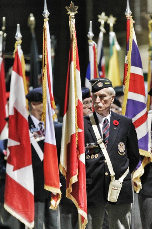 Rae Roberts with the Manitoba and North West Ontario Provincial Command Colour Party prior to the start of the Remembrance Day Ceremonies at the RBC Convention Centre Monday morning.   131111 November 11, 2013 Mike Deal / Winnipeg Free Press