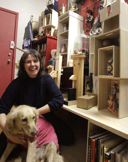 Sunday Xtra/ My PLace. Carolyn Gray, Executive Director Manitoba Writers' Guild with her dog Minnie at  her favorite place in Winnipeg, the studio of the Adhere and Deny avant garde object/puppet theatre at 315- 70 Albert Street.    Wayne Glowacki / Winnipeg Free Press Nov. 15. 2013