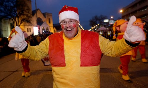 Dancing Gabe leads the Santa Claus Parade on Portage Avenue, Saturday, November 16, 2013. (TREVOR HAGAN/WINNIPEG FREE PRESS)