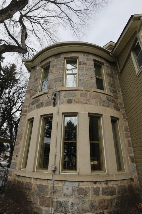 back yard  view of stone turret construction -Historic Morden  Stephen St. stone home  is up for sale built in 1902 Äì bill redekop story  Nov. 19 2013 / KEN GIGLIOTTI / WINNIPEG FREE PRESS