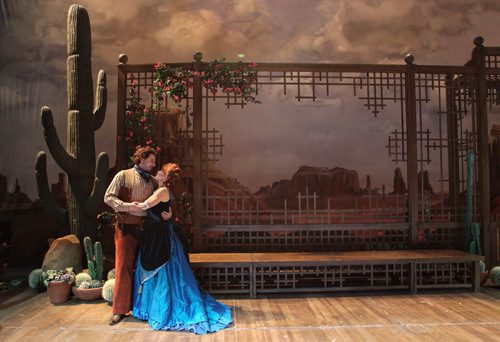 (l-r) Michele Angelini as Don Pasquale's nephew Ernesto and Nikki Einfeld as Norina. Cast from the Manitoba Opera production of Don Pasquale during a dress rehearsal at the Centennial Concert Hall. The Wild West comedy will be running from November 23, 26, and 29th at the Concert Hall.  131119 - November 19, 2013 MIKE DEAL / WINNIPEG FREE PRESS
