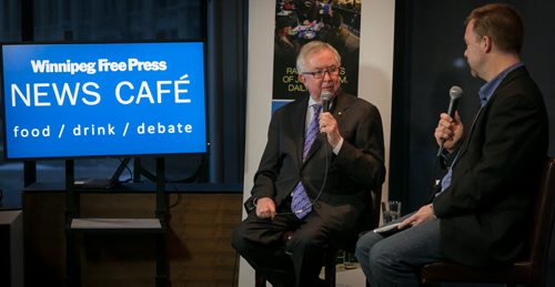 Former Prime Minister Joe Clark during a Q & A at the Winnipeg Free Press News Caf¾© on Wednesday. Clark is in Winnipeg on a book tour for his new book. How We Lead: Canada in a Century of Change. 131120 - Wednesday, November 20, 2013 - (Melissa Tait / Winnipeg Free Press)