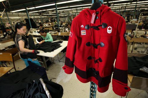 Coats for Olympic Athletes on the production floor of Freed and Freed Wednesday afternoon. See Sinclair Column. November 20, 2013 - (Phil Hossack / Winnipeg Free Press)