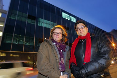Paula Havixbeck, Winnipeg City Councillor for Charleswood, Tuxedo and Whyte Ridge, and Jenny Gerbasi, City Councillor, Fort Rouge East Fort Garry pose for a photo in front of the new Winnipeg Police headquarters. BORIS MINKEVICH / WINNIPEG FREE PRESS  November 20, 2013