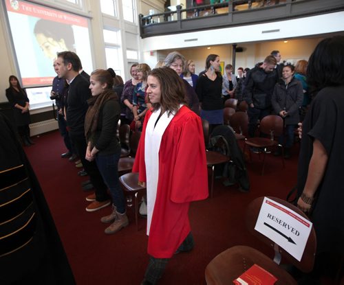 Ani DiFranco (in red) at U of W receiving an honorary doctorate Friday afternoon. See release/story.  November 22, 2013 - (Phil Hossack / Winnipeg Free Press)