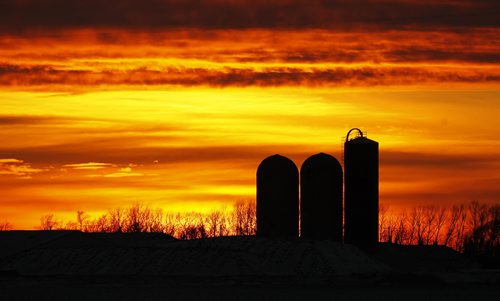 November 24, 2013 - 131124  -  The sun sets behind a Manitoba farm on Highway 210, just east of St. Adolphe, Sunday, November 24, 2013. John Woods / Winnipeg Free Press