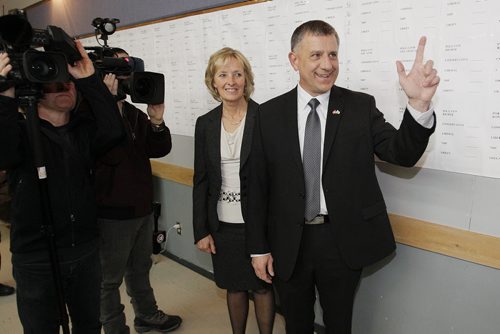 November 25, 2013 - 131125  - Conservative Ted Falk and his wife greets supporters at his Steinbach headquarters after winning the Provencher byelection Monday, November 25, 2013. John Woods / Winnipeg Free Press