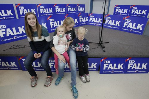 November 25, 2013 - 131125  - Young supporters of Conservative Ted Falk gather at his Steinbach headquarters in expectation of a win in the Provencher byelection Monday, November 25, 2013. John Woods / Winnipeg Free Press