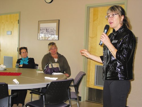 Canstar Community News Nov. 20, 2013 - Maria Mathews, client support manager with the Alzheimer's Society, spoke about tips to delay the onset of dementia at a seniors' lunch in Headingley on Nov. 20. (ANDREA GEARY/CANSTAR COMMUNITY NEWS)