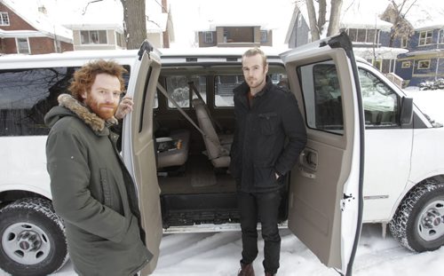 In Winnipeg now,  Matt Peters (left) and Brendan Berg and band members of Royal Canoe were in Chicago and they got robbed, their van was  broken into, their laptops, and three of their passports were stolen.  Alex Paul story. Wayne Glowacki / Winnipeg Free Press Nov. 28. 2013