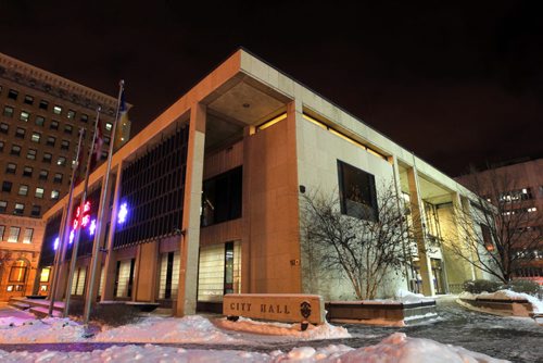 Winnipeg City Hall at night. BORIS MINKEVICH / WINNIPEG FREE PRESS  November 28, 2013