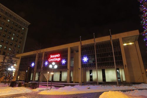 Winnipeg City Hall at night. BORIS MINKEVICH / WINNIPEG FREE PRESS  November 28, 2013