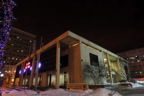 Winnipeg City Hall at night. BORIS MINKEVICH / WINNIPEG FREE PRESS  November 28, 2013