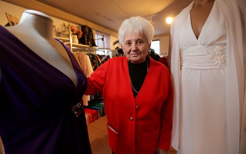 Olga Borbely, 83 year old designer at Olga's Fashion Salon on Corydon, Friday, November 29, 2013. (TREVOR HAGAN/WINNIPEG FREE PRESS)