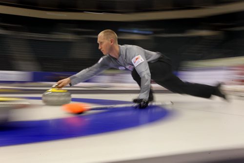 Brad Jacobs practices with his team at MTS Centre Saturday morning for TIm Hortons Roar of the Rings Canadian Curling Trials which starts Sunday at MTS Centre.   Nov 30, 2013 Ruth Bonneville / Winnipeg Free Press