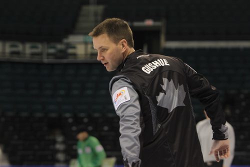 Brad Gushue during practice at MTS Centre Saturday for TIm Hortons Roar of the Rings Canadian Curling Trials which starts Sunday at MTS Centre.   Nov 30, 2013 Ruth Bonneville / Winnipeg Free Press