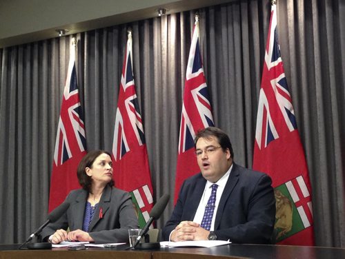 Winnipeg - Health Minister Erin Selby, Gerry Delorme, executive director, health emergency management, Manitoba Health at press conference held at the legislature. STARS grounded. December 2 2013. Bruce Owen story & photo / Winnipeg Free Press.