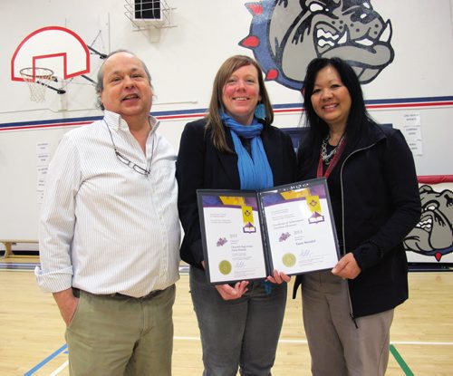 Canstar Community News (28/11/2013)- Tanis Westdal, teacher at Churchill High School, with Principal Michel Chartrand and acting principal Joyce Wong, won the Prime Minister's Award's for Teaching Excellence (CANSTARNEWS/STEPHCROSIER)