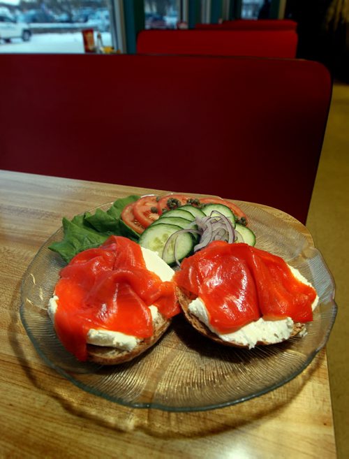 Bernstein's Deli Bagel with Cream Cheese and Lox. See Marion's story. December 9, 2013 - (Phil Hossack / Winnipeg Free Press)