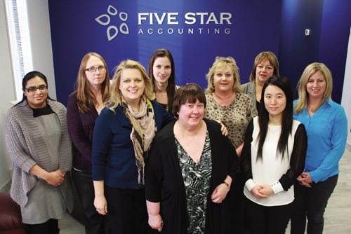 Canstar Community News (Front, from left) Wendie Karlowsky, TITLE, and Bonnie Kawka, owner, with the rest of the Five Star Accounting staff. (JORDAN THOMPSON)