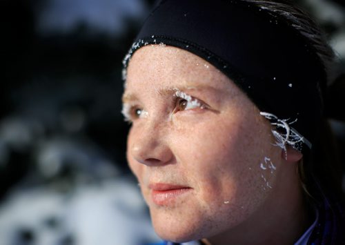 Brianna Koller is training for her first marathon, icy eyelids or not. It was a -31C windchill on Wednesday.  131211 - Wednesday, {month aame} 11, 2013 - (Melissa Tait / Winnipeg Free Press)