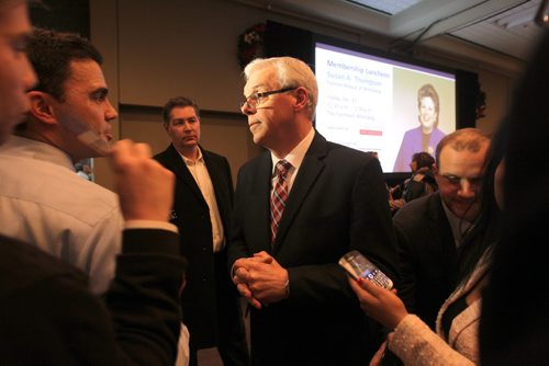 Manitoba Premier Greg Selinger talks to the media in a scrum after making his state of the Province Address at the Convention Centre Thursday. Dec 12, 2013 Ruth Bonneville / Winnipeg Free Press