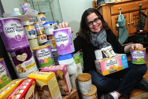 Susan Krepart heard a report a week ago that Winnipeg Harvest was short of baby formula, she went on Facebook and asked her friends to help out. In seven days, she has raised more than $6,000 and has about $800 worth of formula. 131212 - December 12, 2013 MIKE DEAL / WINNIPEG FREE PRESS