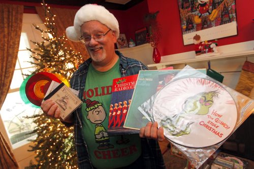 This is for a Sunday This City column on people who collect Christmas music. Stu Reid has hundreds of Xmas albums - many of them framed on the walls of his den. He also makes homemade Xmas mixes every year that he hands out to family and friends, as a Christmas card. BORIS MINKEVICH / WINNIPEG FREE PRESS  December 17, 2013