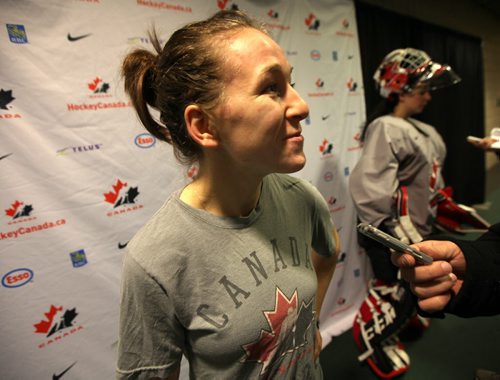 Ste. Anne Mb's Jocelyne Larocque of Team Canada women's hockey players at Ralph Engelstad Arena in Grand Forks Thursday. See Gary Lawless story. December 19, 2013 - (Phil Hossack / Winnipeg Free Press)