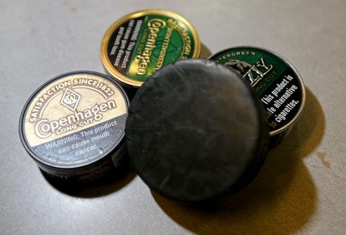 File art of chew for 49.8 (chewing tobacco) (smokeless tobacco) at Selkirk Steelers versus Portage Terriers, at Selkirk Rec Complex, Sunday, December 22, 2013. (TREVOR HAGAN/WINNIPEG FREE PRESS)