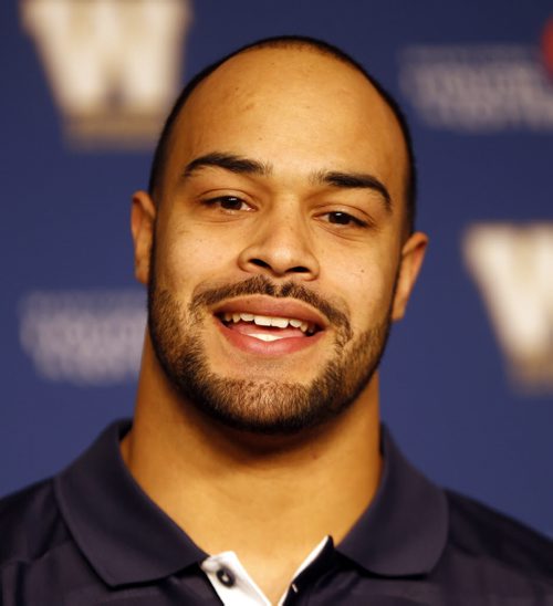 Happy to Be Blue -  Wpg Blue Bombers   announce the signing of defensive end  Jason Vega  after he spend the 2013 season with New England and Dallas Äì  - Dec. 23 2013 / KEN GIGLIOTTI / WINNIPEG FREE PRESS