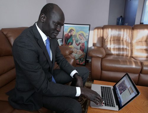 David Atem  concerened with uprising in  South Sudan for Christmas-See Carol Saunders story- Dec 23, 2013   (JOE BRYKSA / WINNIPEG FREE PRESS)
