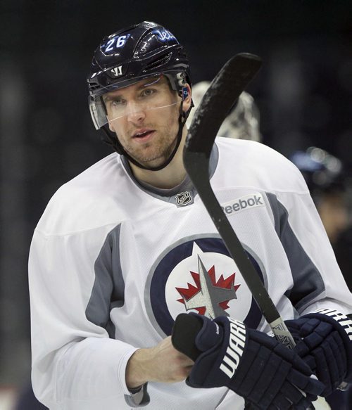 Winnipeg Jets star forward Blake Wheeler at practice Monday afternoon at the MTS Centre  - The Winnipeg Jets are in preparation for a home game tomorrow night against the Buffalo Sabers - Standup photo- Dec 30, 2013   (JOE BRYKSA / WINNIPEG FREE PRESS)
