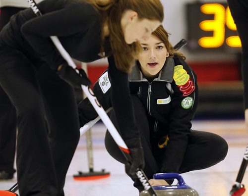 in pic Kristy Watling  in game vs Beth Peterson  at the Canola  Junior Provincial Curling Championships at the  Portage Curling Club , kyle jahns story    Dec. 30 2013 / KEN GIGLIOTTI / WINNIPEG FREE PRESS