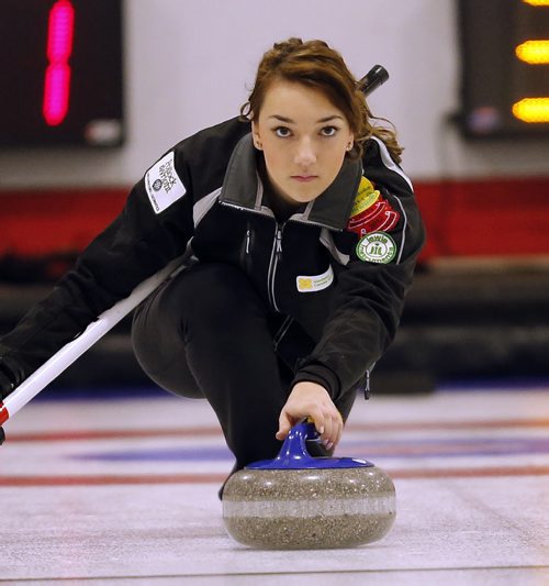 (not in photo ) Beth Peterson  in game vs ( in pic ) Kristy Watling  at the Canola  Junior Provincial Curling Championships at the  Portage Curling Club , kyle jahns story    Dec. 30 2013 / KEN GIGLIOTTI / WINNIPEG FREE PRESS