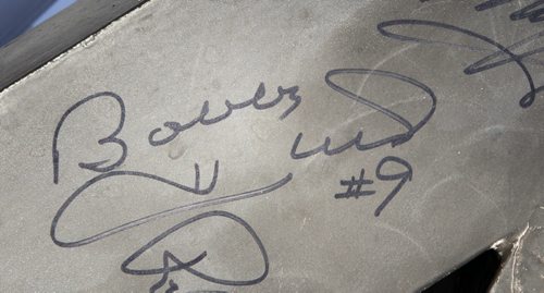 Bobby Hull #9  signature on the  W from the old Winnipeg Arena sign.   Gordon Sinclair story Wayne Glowacki / Winnipeg Free Press Dec.31. 2013
