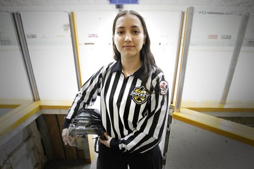 January 4, 2014 - 140104  -  Ice hockey referee Danielle McGurry is photographed at Max Bell Arena Saturday, January 4, 2014. McGurry is among 16 Canadian officials selected by the International Ice Hockey Federation (IIHF) to work international events in 2013-2014.  John Woods / Winnipeg Free Press