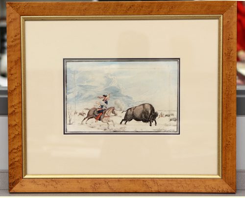 Buffalo Hunt, water-colour on paper. Peter Rindisbacher.  Manitoba Museum artifacts from 1812-20 period to illustrate the Scottish in our province's history. HBC Alex Paul story.. Jan 08, 2014 Ruth Bonneville / Winnipeg Free Press