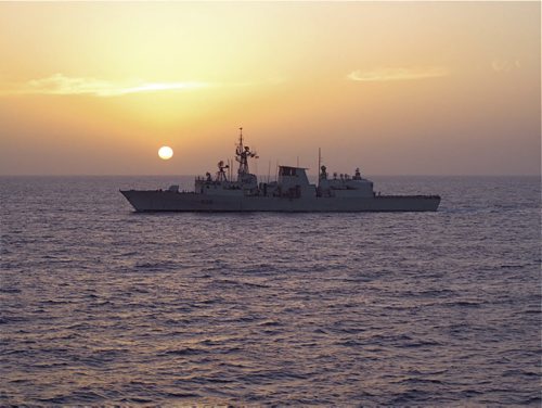 IMG_0387 ¾± HMCS Winnipeg at sunset in the Gulf of Aden.