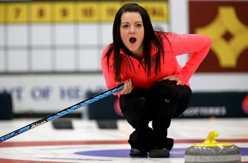 Kerri Einarson plays in the final against team Chelsea Carey during the final of the Scotties Provincial Curling Championship at the Tundra Oil & Gas Place in Virden, Manitoba, Sunday, January 12, 2014. (TREVOR HAGAN/WINNIPEG FREE PRESS)