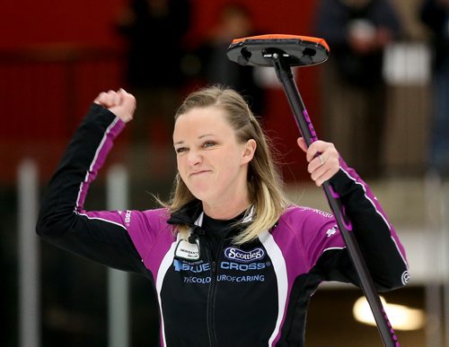 Chelsea Carey defeats Kerri Einarson in the final of the Scotties Provincial Curling Championship at the Tundra Oil & Gas Place in Virden, Manitoba, Sunday, January 12, 2014. (TREVOR HAGAN/WINNIPEG FREE PRESS)