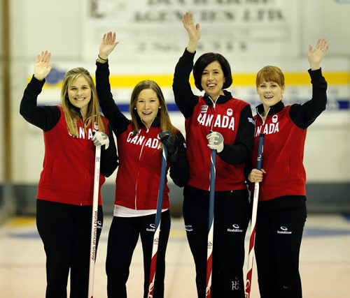 Sports , On their way To Sochi Olympics 1014 Jennifer Jones , Kaitlyn  Lawes  , Jill Officer  and Dawn McEwen Canadian Women's Curling team is heading off to the Olympics Äì at St, Vital CC for final media availability  for tim campbell story . JAN. 14 2014 / KEN GIGLIOTTI / WINNIPEG FREE PRESS
