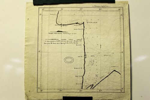 Old map from August 9th, 1820 of northern Manitoba, Churchill area. For Alex Paul's story on the Selkirk Settlers. Photographs copied from book, Jan 14,, 2014 Ruth Bonneville / Winnipeg Free Press