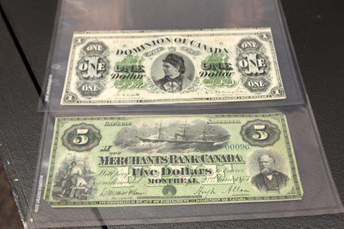 Paper currency found inside casket that contained items from the early beginnings of Winnipeg as a city- See Randy Turner story- January 16, 2014   (JOE BRYKSA / WINNIPEG FREE PRESS)