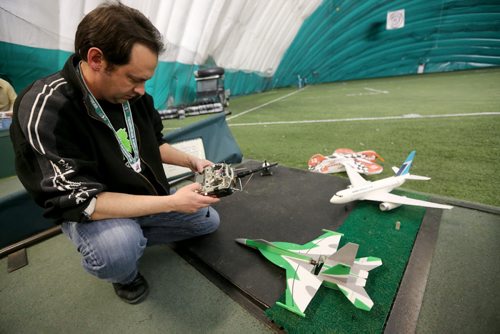 Randy Hepner from Stonewall, a member of the Saints RC Flying Club, at The Golf Dome where people fly planes and helicopters every second week, Friday, January 17, 2014. (TREVOR HAGAN/WINNIPEG FREE PRESS) - for dave sanderson story