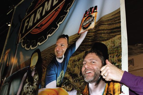 Canstar Community News (06/01/2014) Lawrence (right) and Brother Chris Warwaruk are the founders of Farmery beer. They grow the ingredients on their farm near Neepawa and sell it all around Manitoba. They were on Dragons Den Jan. 7 hoping to get money to set up their own brewery on their farm. (StephCrosier/CanstarNews)