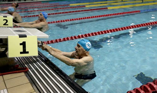 Jaring Timmerman, 105, prior to his 50m backstroke heat during the Catherin Kerr Pentathlon at the Pan Am Pool, Friday, January 24, 2014. (TREVOR HAGAN/WINNIPEG FREE PRESS)