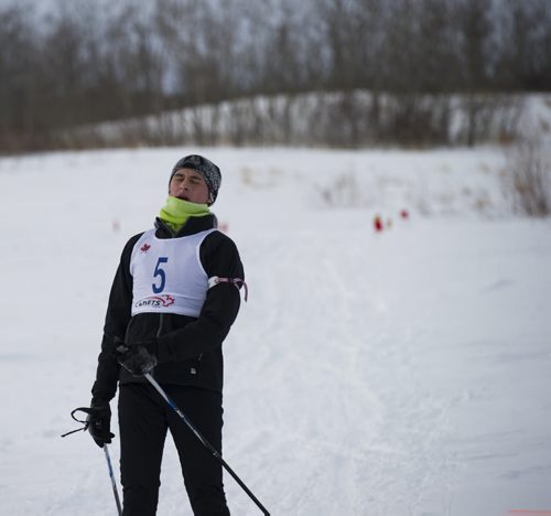 140125 Winnipeg - DAVID LIPNOWSKI / WINNIPEG FREE PRESS - January 25, 2014  Bryce Wells is exhausted after crossing the finish line during the Cadet Manitoba Biathlon Championships at the St Charles Ranges just outside of Winnipeg Saturday afternoon.   Over 50 sea, army, and air cadets from across Manitoba participated in the Cadet Manitoba Biathlon Championships at the St Charles Ranges just outside of Winnipeg Saturday afternoon. The winning cadets will have a shot at the National Cadet Championships in Martock, Nova Scotia at the end of March.