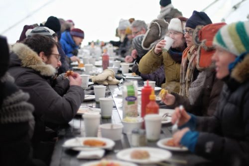 A full table enjoys the brunch serving at the River Pop-up restaurant located on the Assiniboine River at The Forks.  140126 - January 26, 2014 MIKE DEAL / WINNIPEG FREE PRESS